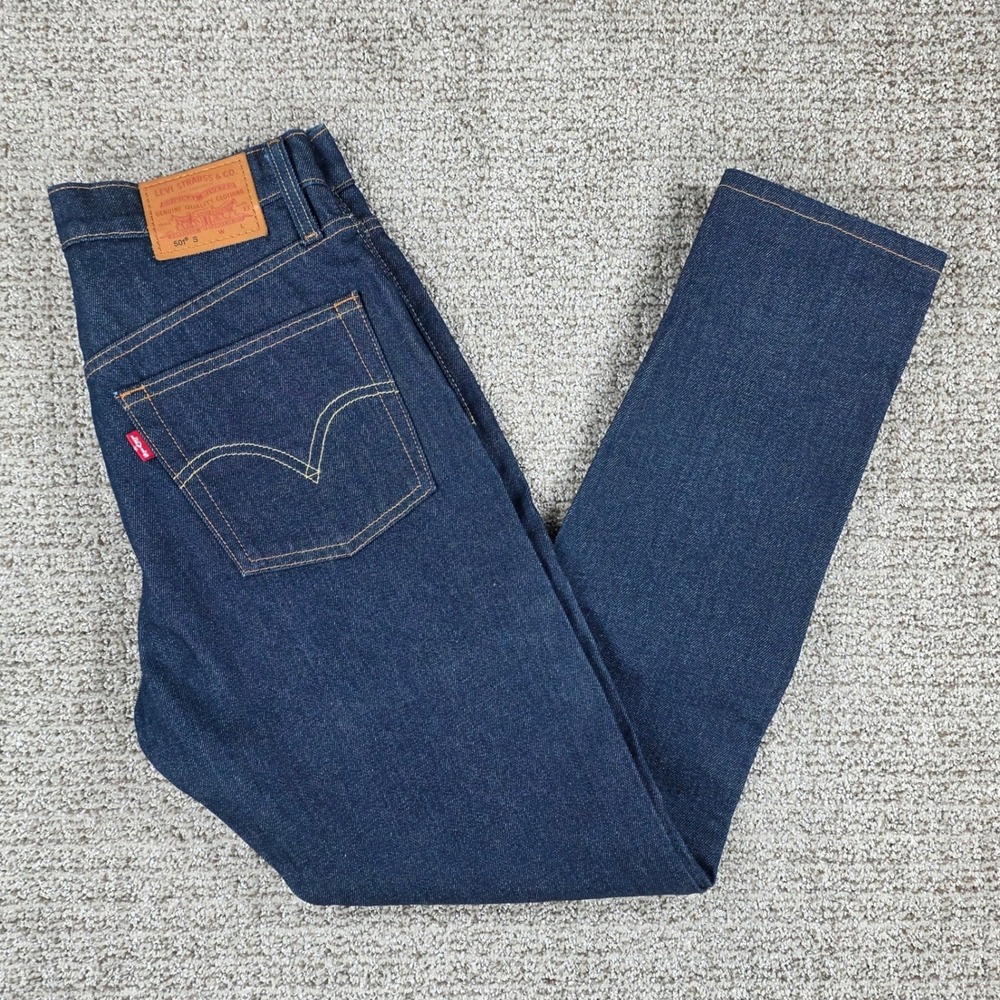Levis Premium 501 S Skinny Jeans Womens Dark Indigo Blue Denim High Rise 28x28